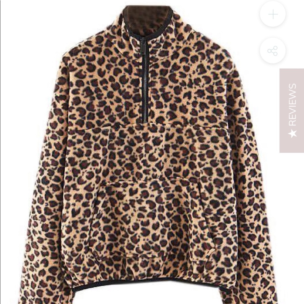 Leopard print half zip fleece pullover